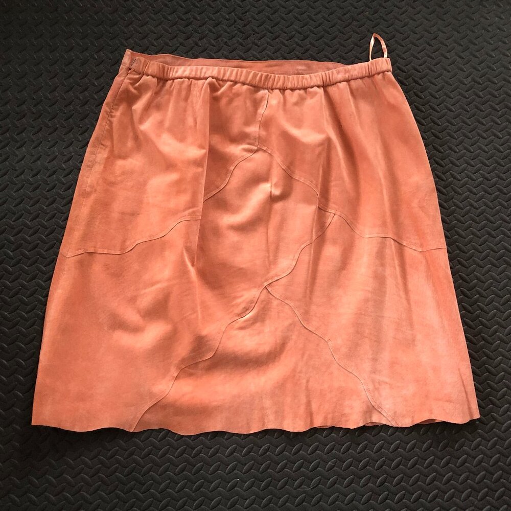 TERRY LEWIS LIGHT CREAMY ORANGE SUEDE LEATHER MIDI SKIRT SIZE 22
